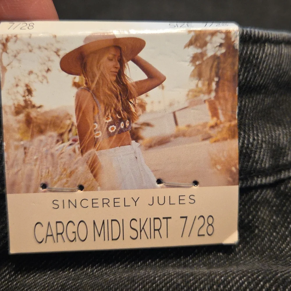 NEW SINCERELY JULES Cargo Midi Skirt‎ Denim Black Womens Size 7/28
